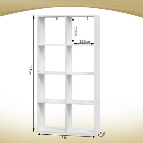 Rootz Bookcase - Standing Shelf - 4 Level Storage Cabinet - Space Saving - 71cm x 141cm x 29cm - Durable Wood Material - White