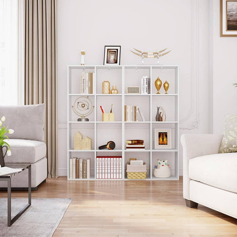 Rootz Bookcase - Standing Shelf - 4 Level Storage Cabinet - Space Saving - 71cm x 141cm x 29cm - Durable Wood Material - White