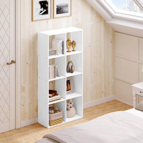 Rootz Bookcase - Standing Shelf - 4 Level Storage Cabinet - Space Saving - 71cm x 141cm x 29cm - Durable Wood Material - White