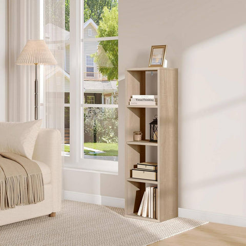 Rootz Bookcase - Standing Shelf - Open Cube Organizer - Premium Wood Material - Large Storage Space - 30cm x 106.5cm x 23.5cm
