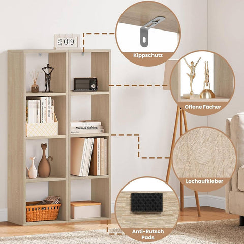 Rootz Bookcase - Standing Shelf - Open Cube Organizer - Premium Wood Material - Large Storage Space - 30cm x 106.5cm x 23.5cm