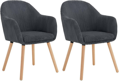 Rootz Upholstered Dining Chairs Set of 2 - Armchairs - Comfort Chairs - High Comfort, Robust Design, Versatile Use - Corduroy and Wood - 55.5cm x 83.5cm x 56.5cm