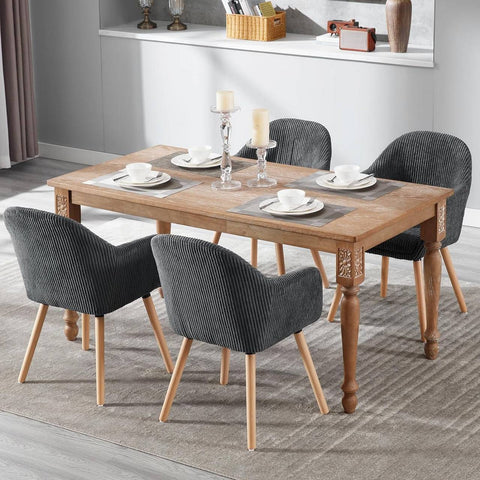 Rootz Upholstered Dining Chairs Set of 2 - Armchairs - Comfort Chairs - High Comfort, Robust Design, Versatile Use - Corduroy and Wood - 55.5cm x 83.5cm x 56.5cm