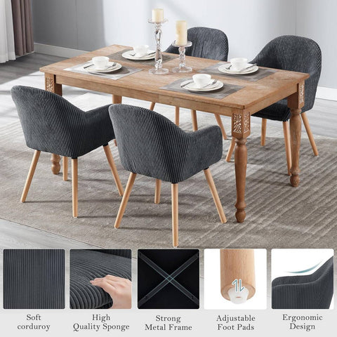 Rootz Upholstered Dining Chairs Set of 2 - Armchairs - Comfort Chairs - High Comfort, Robust Design, Versatile Use - Corduroy and Wood - 55.5cm x 83.5cm x 56.5cm
