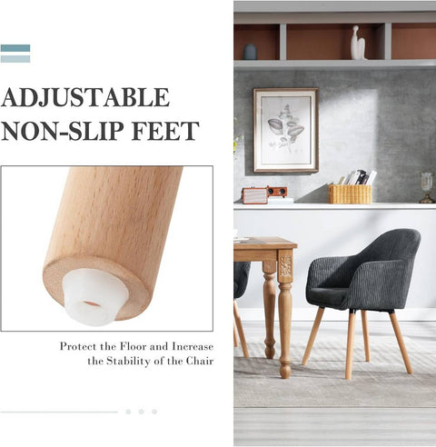 Rootz Upholstered Dining Chairs Set of 2 - Armchairs - Comfort Chairs - High Comfort, Robust Design, Versatile Use - Corduroy and Wood - 55.5cm x 83.5cm x 56.5cm