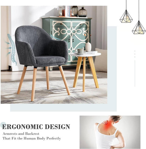 Rootz Upholstered Dining Chairs Set of 2 - Armchairs - Comfort Chairs - High Comfort, Robust Design, Versatile Use - Corduroy and Wood - 55.5cm x 83.5cm x 56.5cm