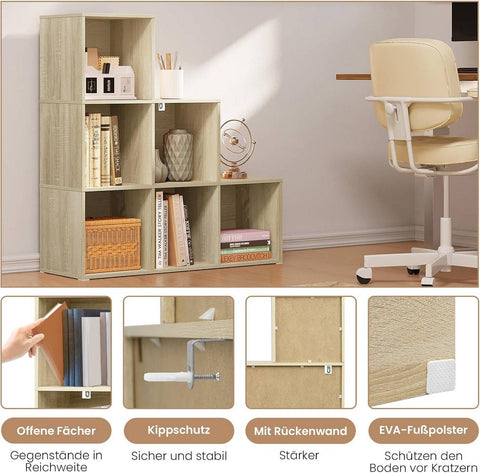 Rootz Bookcase - Cube Storage - Standing Shelf - Space-Saving Design - 90.5x90.5x30 cm Brown