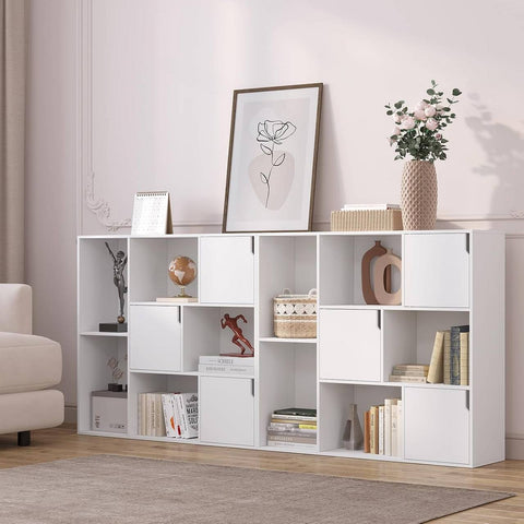 Rootz White Bookcase - Storage Shelf - Bookshelf with Doors - Scratch-Resistant - 106x96x30 cm - Ideal for Home or Office