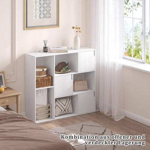 Rootz White Bookcase - Storage Shelf - Bookshelf with Doors - Scratch-Resistant - 106x96x30 cm - Ideal for Home or Office