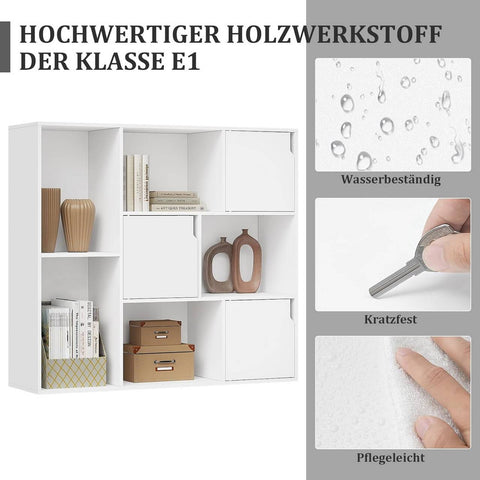 Rootz White Bookcase - Storage Shelf - Bookshelf with Doors - Scratch-Resistant - 106x96x30 cm - Ideal for Home or Office