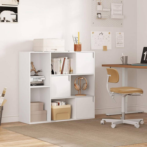 Rootz White Bookcase - Storage Shelf - Bookshelf with Doors - Scratch-Resistant - 106x96x30 cm - Ideal for Home or Office