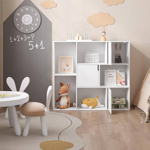 Rootz White Bookcase - Storage Shelf - Bookshelf with Doors - Scratch-Resistant - 106x96x30 cm - Ideal for Home or Office