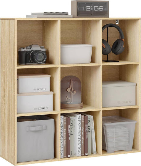 Rootz Bookshelf Cube Storage Unit - White/Light Oak - 9 Cubes - E1 Wood Material - Space-saving - Stable - 94 x 93 x 29.5 cm