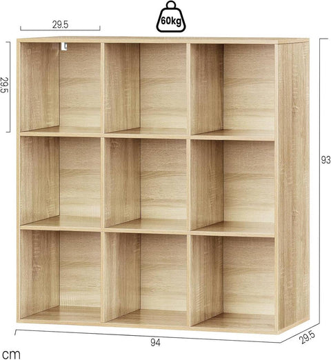 Rootz Bookshelf Cube Storage Unit - White/Light Oak - 9 Cubes - E1 Wood Material - Space-saving - Stable - 94 x 93 x 29.5 cm