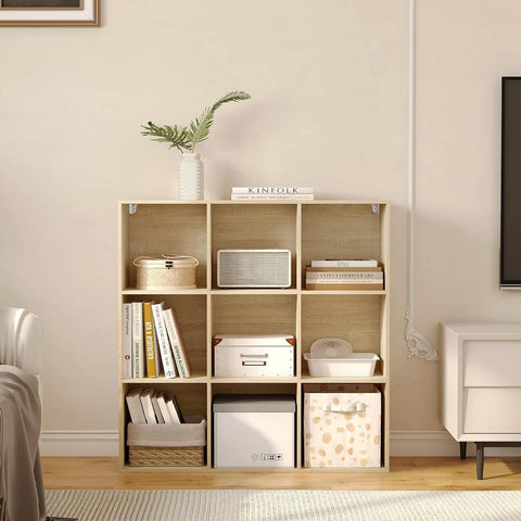 Rootz Bookshelf Cube Storage Unit - White/Light Oak - 9 Cubes - E1 Wood Material - Space-saving - Stable - 94 x 93 x 29.5 cm