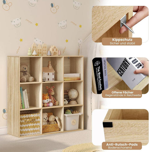 Rootz Bookshelf Cube Storage Unit - White/Light Oak - 9 Cubes - E1 Wood Material - Space-saving - Stable - 94 x 93 x 29.5 cm