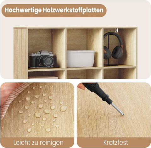 Rootz Bookshelf Cube Storage Unit - White/Light Oak - 9 Cubes - E1 Wood Material - Space-saving - Stable - 94 x 93 x 29.5 cm