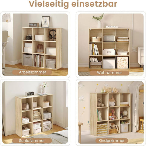 Rootz Bookshelf Cube Storage Unit - White/Light Oak - 9 Cubes - E1 Wood Material - Space-saving - Stable - 94 x 93 x 29.5 cm