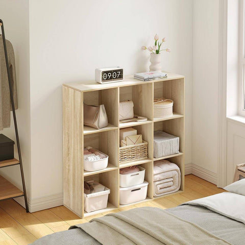 Rootz Bookshelf Cube Storage Unit - White/Light Oak - 9 Cubes - E1 Wood Material - Space-saving - Stable - 94 x 93 x 29.5 cm