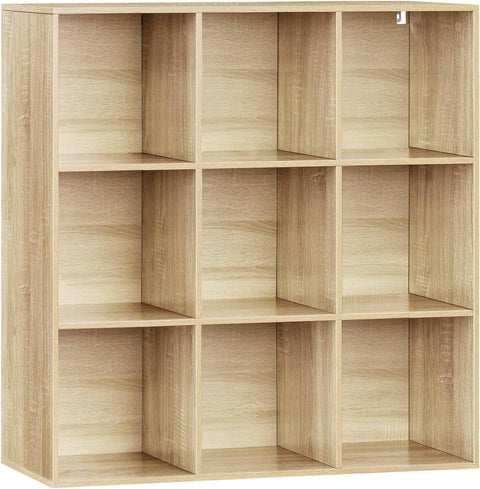 Rootz Bookshelf Cube Storage Unit - White/Light Oak - 9 Cubes - E1 Wood Material - Space-saving - Stable - 94 x 93 x 29.5 cm