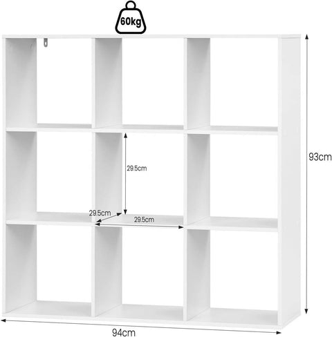 Rootz 9 Cube Open Bookcase - Standing Shelf - Display Shelving - E1 Wood Material - 94cm x 93cm x 29.5cm