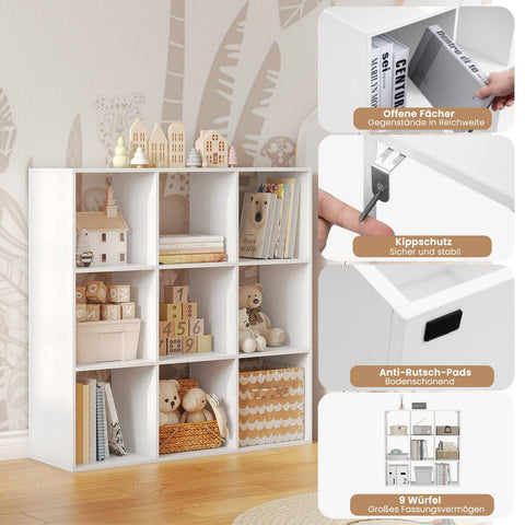 Rootz 9 Cube Open Bookcase - Standing Shelf - Display Shelving - E1 Wood Material - 94cm x 93cm x 29.5cm