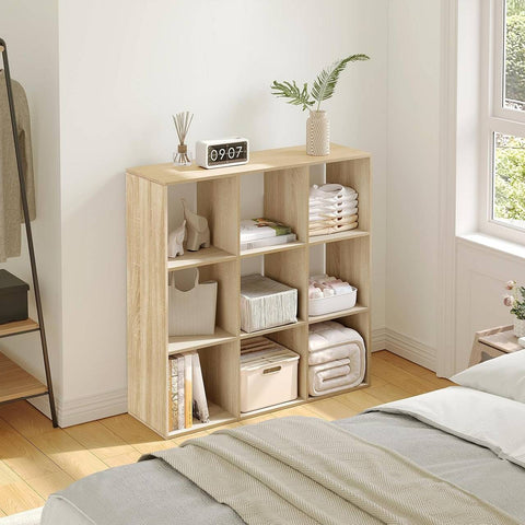 Rootz Scandinavian Bookshelf - Cube Shelf - Open Display Shelf - E1 Wood Material - 94cm x 93cm x 29.5cm - White/Light Oak - 9 Compartments