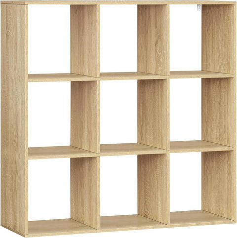 Rootz Scandinavian Bookshelf - Cube Shelf - Open Display Shelf - E1 Wood Material - 94cm x 93cm x 29.5cm - White/Light Oak - 9 Compartments
