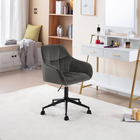 Rootz Velvet Office Chair - Desk Chair - Comfy Swivel Chair - High Elasticity Foam - Stylish Check Pattern - Height Adjustable - 61cm x 90cm x 56cm