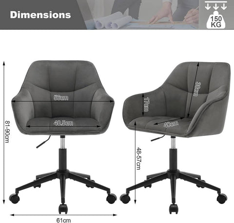 Rootz Velvet Office Chair - Desk Chair - Comfy Swivel Chair - High Elasticity Foam - Stylish Check Pattern - Height Adjustable - 61cm x 90cm x 56cm