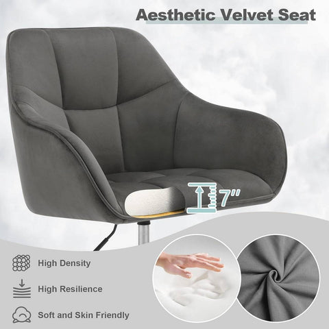 Rootz Velvet Office Chair - Desk Chair - Comfy Swivel Chair - High Elasticity Foam - Stylish Check Pattern - Height Adjustable - 61cm x 90cm x 56cm