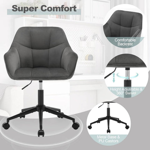 Rootz Velvet Office Chair - Desk Chair - Comfy Swivel Chair - High Elasticity Foam - Stylish Check Pattern - Height Adjustable - 61cm x 90cm x 56cm