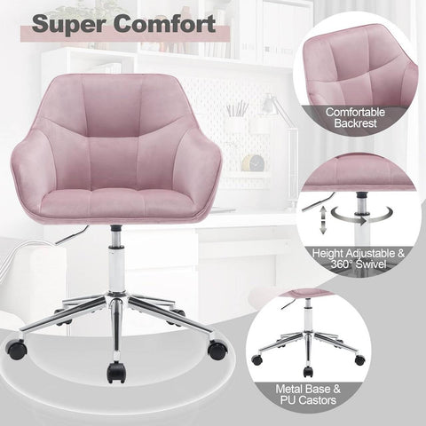 Rootz Velvet Office Chair - Desk Chair - Swivel Chair - Ergonomic Design - Adjustable Height - 61cm x 90cm x 56cm