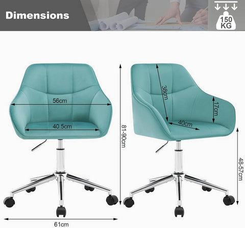 Rootz Velvet Office Chair - Swivel Chair - Desk Chair - High Back Chair - Ergonomic Design - Adjustable Height - Metal Base - 61cm x 90cm x 56cm