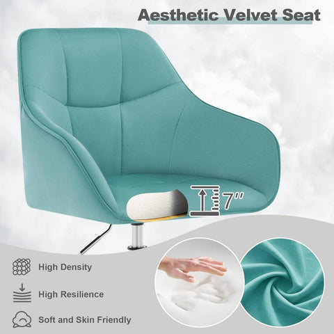 Rootz Velvet Office Chair - Swivel Chair - Desk Chair - High Back Chair - Ergonomic Design - Adjustable Height - Metal Base - 61cm x 90cm x 56cm