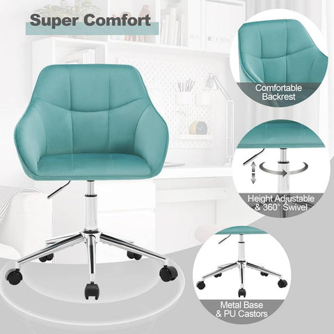 Rootz Velvet Office Chair - Swivel Chair - Desk Chair - High Back Chair - Ergonomic Design - Adjustable Height - Metal Base - 61cm x 90cm x 56cm