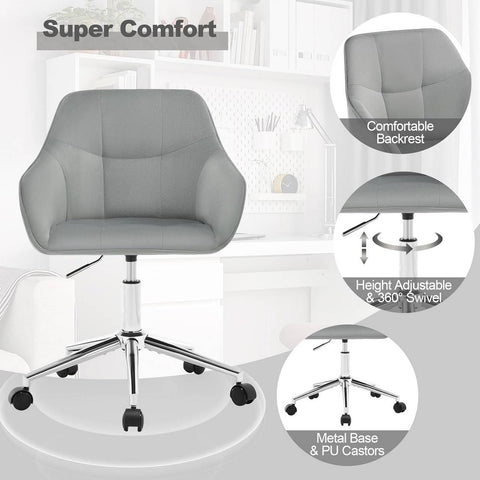 Rootz Velvet Office Chair - Desk Chair - Adjustable Swivel Chair - Ergonomic Seating - Stylish Check Quilting - Height 48-57cm - 61cm x 90cm x 56cm