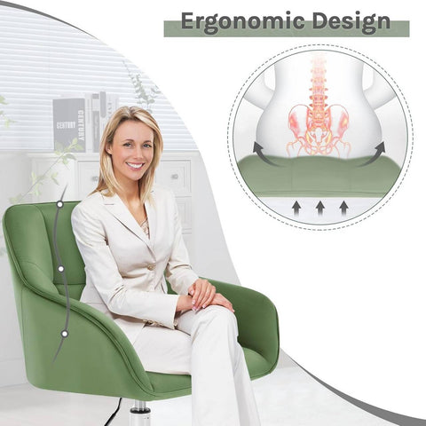 Rootz Green Office Chair - Ergonomic Desk Chair - Adjustable Height - Velvet Comfort - 61cm x (81-90)cm x 56cm
