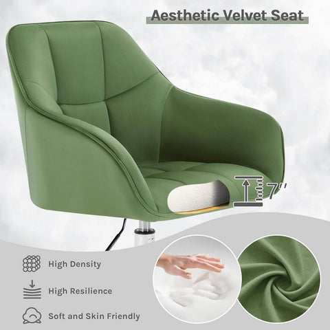 Rootz Green Office Chair - Ergonomic Desk Chair - Adjustable Height - Velvet Comfort - 61cm x (81-90)cm x 56cm