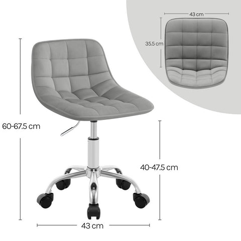 Rootz Ergonomic Swivel Office Chair - Working Stools - Rotating Chair - Velvet Comfort - 43cm x (60-67.5)cm x 50cm