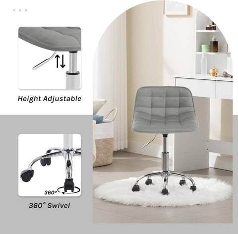 Rootz Ergonomic Swivel Office Chair - Working Stools - Rotating Chair - Velvet Comfort - 43cm x (60-67.5)cm x 50cm