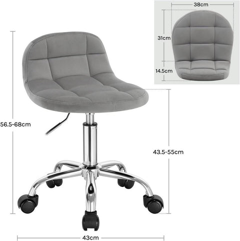 Rootz Office Swivel Chair - Rotating Chair - Height Adjustable Stool - Ergonomic Support - 38x31cm - Grey Velvet