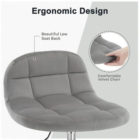 Rootz Office Swivel Chair - Rotating Chair - Height Adjustable Stool - Ergonomic Support - 38x31cm - Grey Velvet