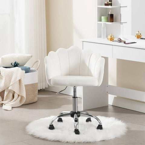 Rootz Petal Design Office Chair - Velvet Swivel Chair - Ergonomic Armchair - Adjustable Height - 41cm x 37.5cm - Beige/Pink/Light Gray