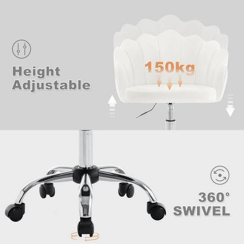 Rootz Petal Design Office Chair - Velvet Swivel Chair - Ergonomic Armchair - Adjustable Height - 41cm x 37.5cm - Beige/Pink/Light Gray
