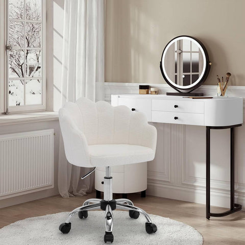 Rootz Make-Up Chair - Office Chair - Swivel Chairs - White Cashmere Fabric - Ergonomic Support - 41 x 37.5cm Seat