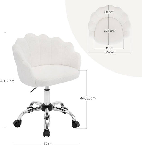 Rootz Make-Up Chair - Office Chair - Swivel Chairs - White Cashmere Fabric - Ergonomic Support - 41 x 37.5cm Seat