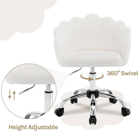 Rootz Make-Up Chair - Office Chair - Swivel Chairs - White Cashmere Fabric - Ergonomic Support - 41 x 37.5cm Seat