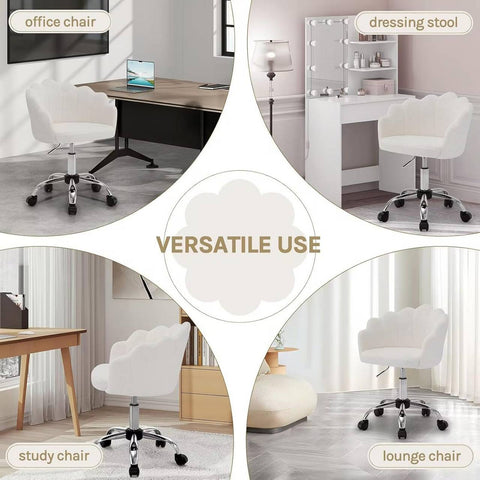 Rootz Make-Up Chair - Office Chair - Swivel Chairs - White Cashmere Fabric - Ergonomic Support - 41 x 37.5cm Seat