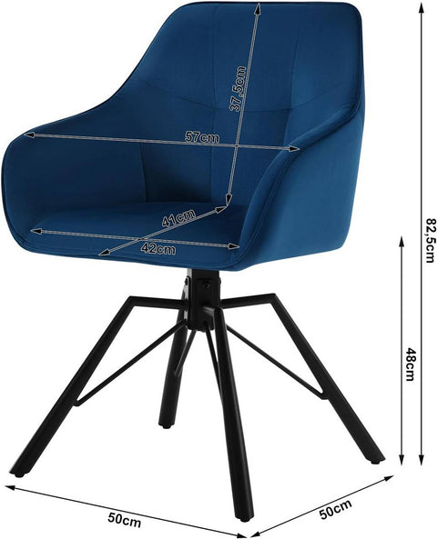 Rootz Swivel Dining Chair - Rotating Chair - Velvet Upholstered Chair - Ergonomic Design - Easy Assembly - Durable Metal Frame - 58.5cm x 82.5cm x 54.5cm